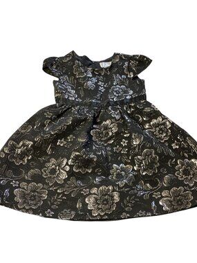 Lavender by Us Angels Black Dress with Silver Floral Embroidery, Size 4T